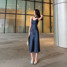 Load image into Gallery viewer, 2019 New Women Long Silk Dress Adjustable Spaghetti Strap Maxi Satin Slip Dresses Female Ladies Sexy V-neck Backless Maxi Dress