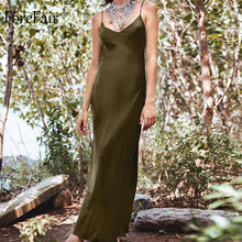 Load image into Gallery viewer, Forefair Sexy Maxi Satin Dress Summer Women Slit V Neck High Waist Off Shoulder Black Red Slip Silk Long Dress Party Club