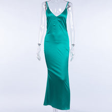 Load image into Gallery viewer, BKLD Elegant Women Maxi Long Split Satin Evening Party Night Dress 2018 Summer Women Sexy V-neck Spaghetti Strap Open Back Dress