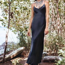 Load image into Gallery viewer, Dulzura 2019 spring summer dress women v neck backless strap vestidos streetwear long dress outfits festival elegant silk satin