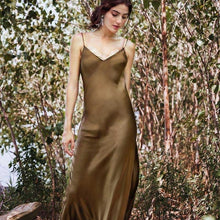 Load image into Gallery viewer, Dulzura 2019 spring summer dress women v neck backless strap vestidos streetwear long dress outfits festival elegant silk satin