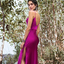 Load image into Gallery viewer, Dulzura 2019 spring summer dress women v neck backless strap vestidos streetwear long dress outfits festival elegant silk satin